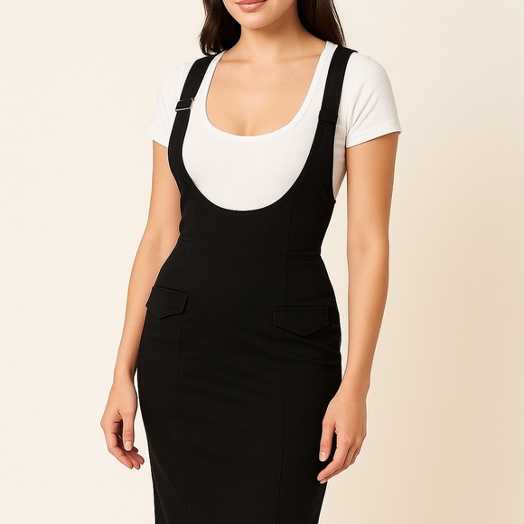 Unique Vintage Black Fitted Pencil Dress with Adjustable Straps – Size L (10–12) - Picture 13 of 13